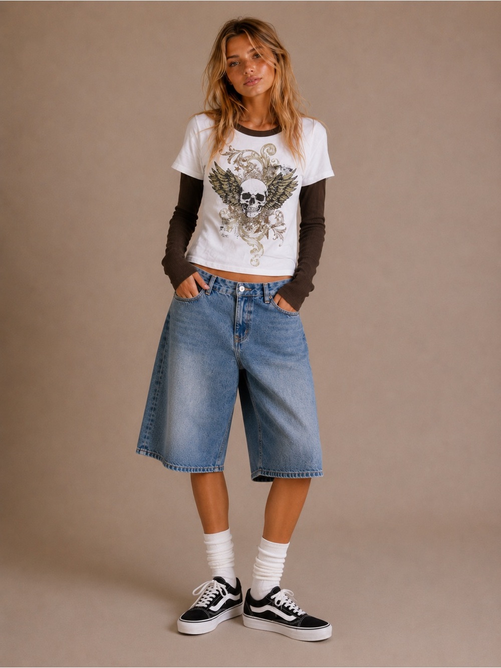 Double layer skull graphic tee